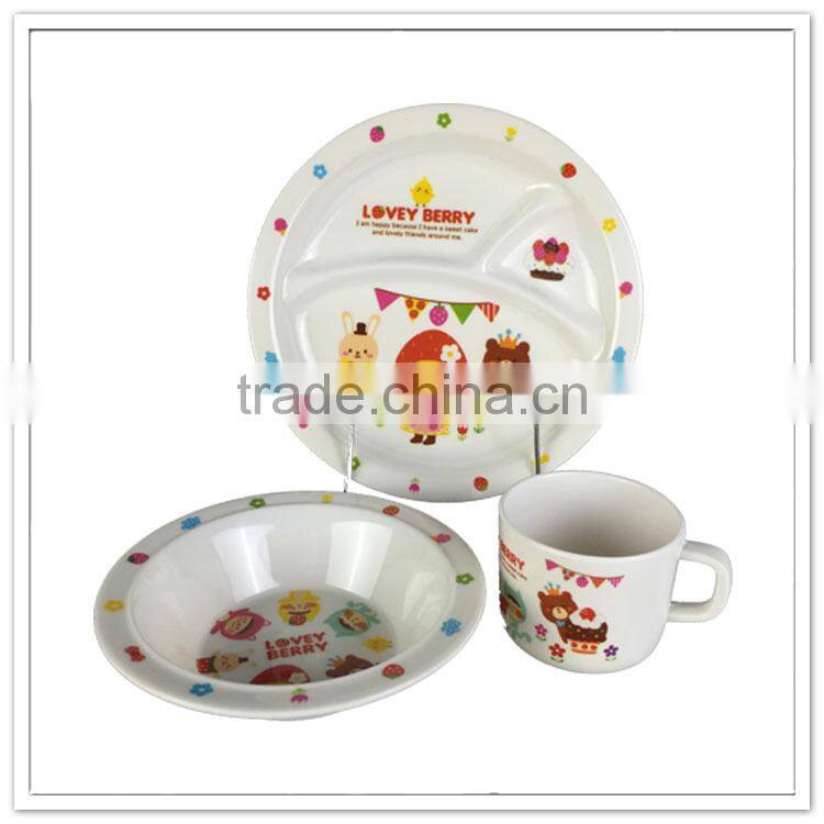 BPA free berry printing dishwasher safe 3PC melamine kids dinner set