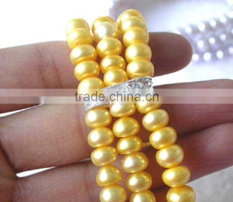 6-7mm button shape yellow freshwater pearl love bracelet