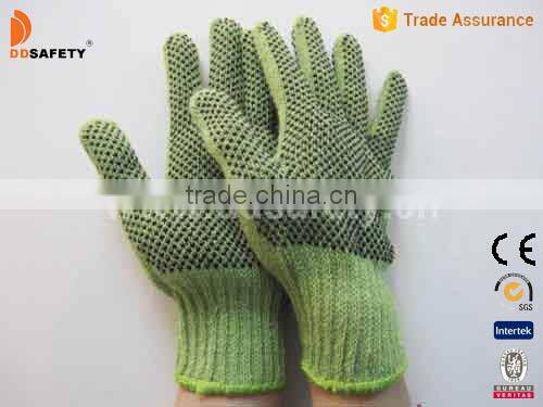 DDSAFETY 2017 Heavy Weight Green String Knit Gloves Black PVC Dots Gloves Both Sides