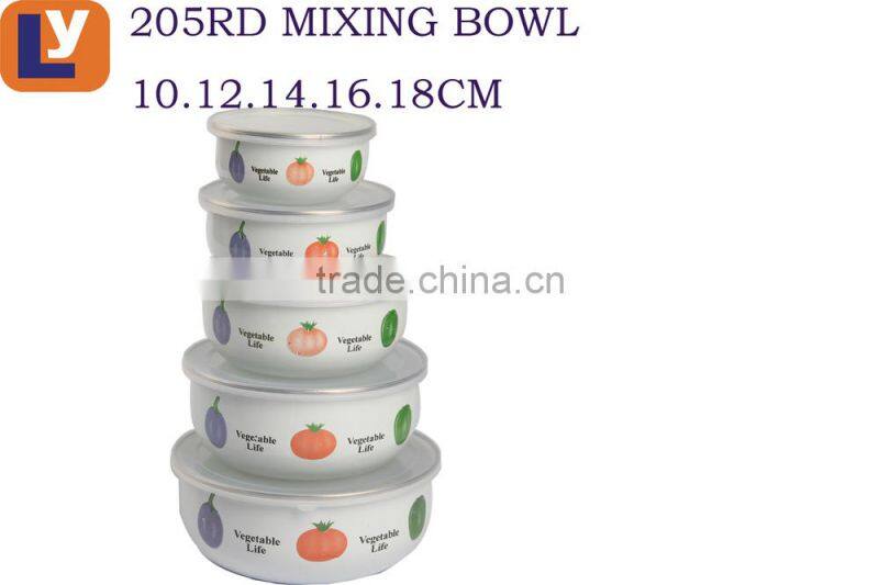Hot sale enamel mixing freezing fresh storage bowl with plastic lid