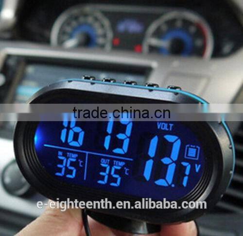Car LED backlight LCD Inside/Outside Thermometer Voltage Meter Clock Alarm Calendar