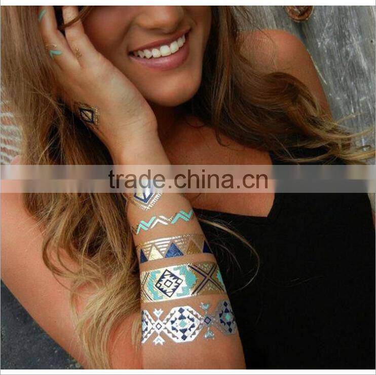 Custom metallic tattoo sticker 3D gold foil water transfer tattoo sticker