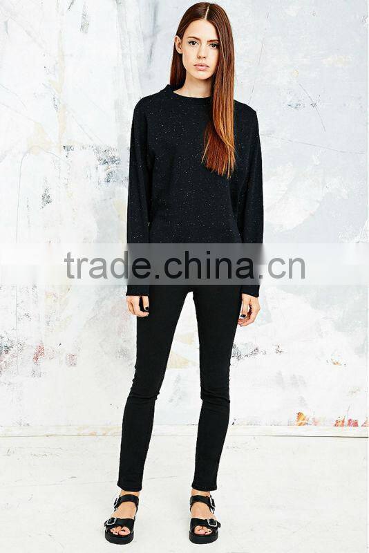 Black fleck frency terry side slit design women pullover sweaters