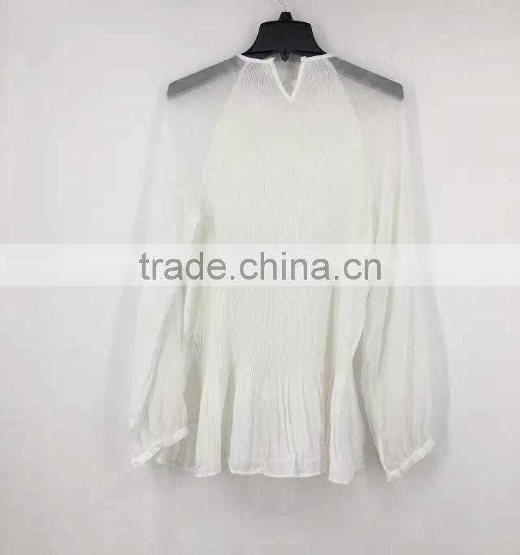 Yiwu stock apparel women pleated transparent sexy chiffon blouse