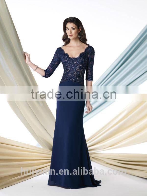 gold long round neck cap sleeve patterns of lace evening dress