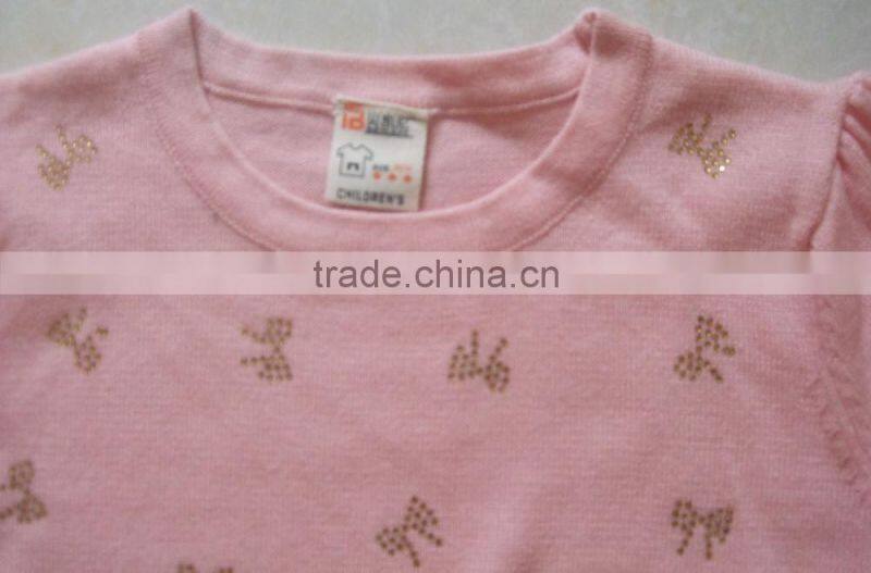 Fine-knit Kids Pullover Sweater in 100% cotton with sequined appliques(BKN5323)