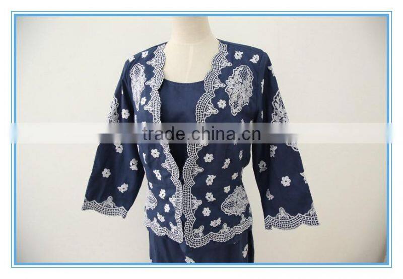 New design 100% ramie/linen embroidery classic women suits with back zipper