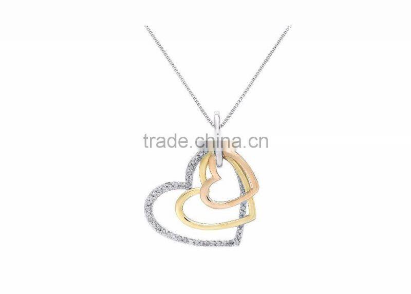 Designer Ladies Tri Color CZ Studded Heart Pendant