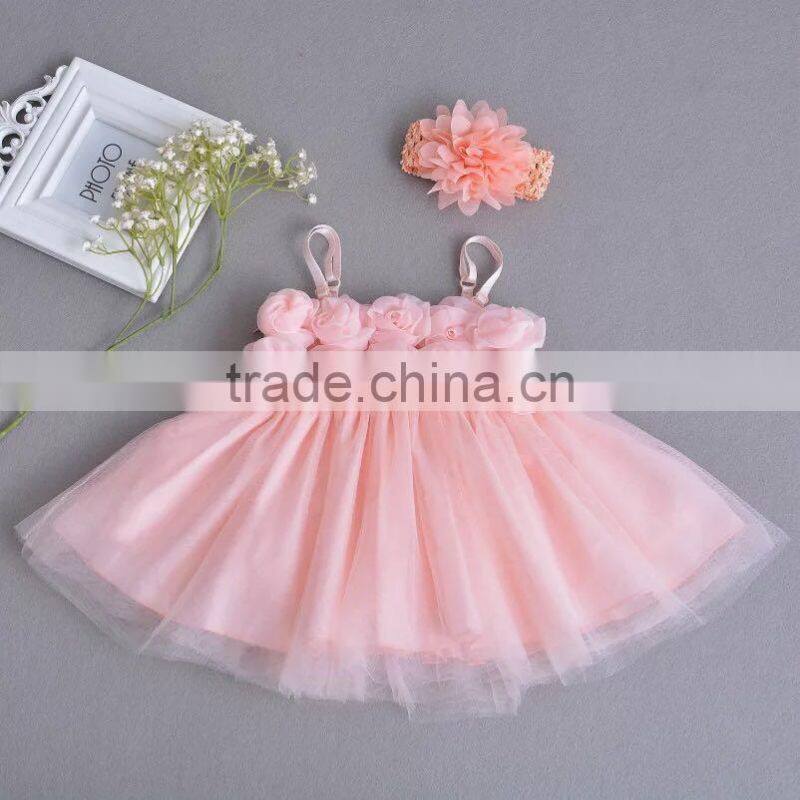 2017 Top Quality kids new model baby 1 years old birthday pink flower party dresses cute white girls first Holy Communion dress