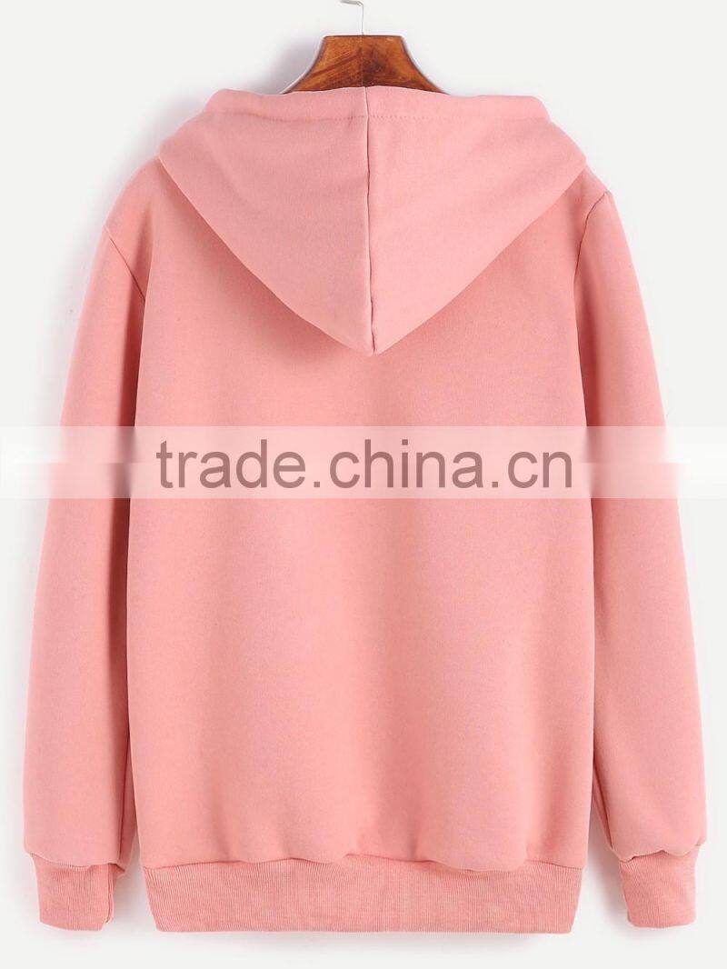 Top Quality Pink 100% Cotton Fleece Ladies Pullover Hoodie Jacket Custom Printed Drawstring Hooded Sweatshirt With Pocket