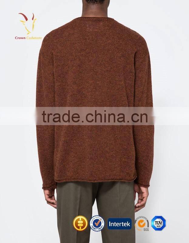 Knitting Pattern Crew Neck Men Cashmere Sweater Autumn Solid Color