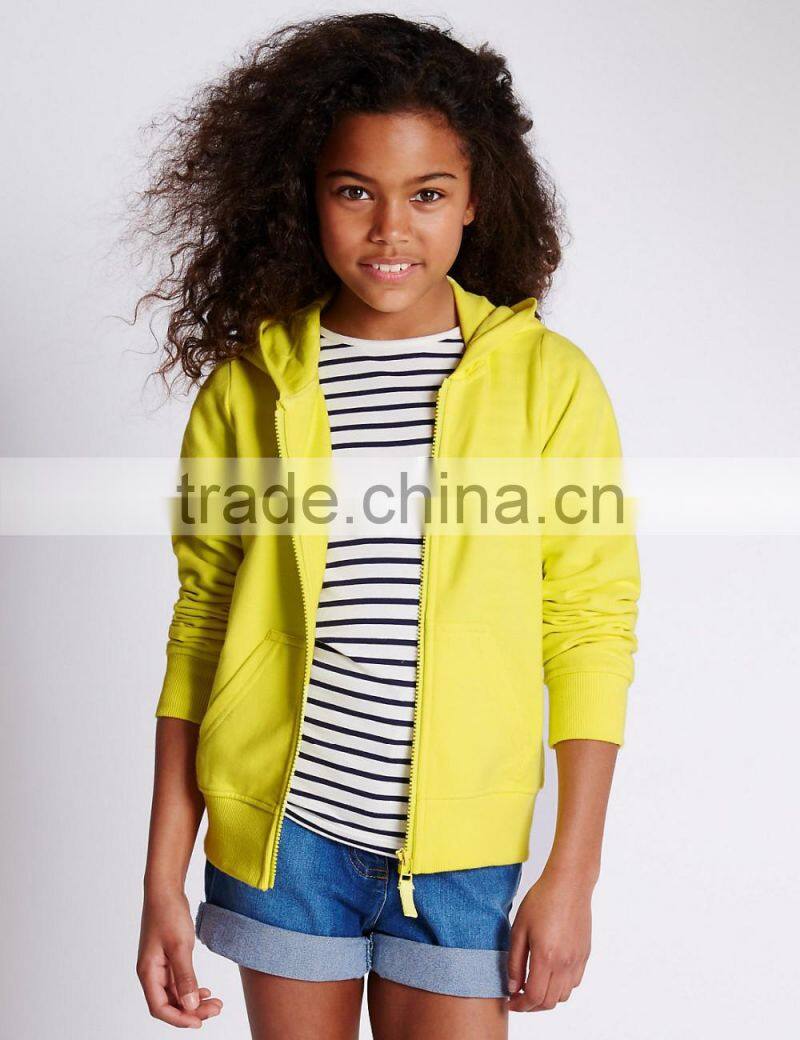blank high quality 100% cotton kids wholesale dri fit french terry plain zip up hoodies for girls