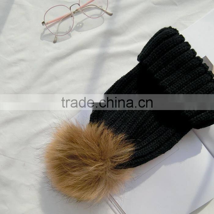 15 colors big real fur poms fashion Classic Tight Knitted Fur ball Pom Poms knitted Hat Women Cap Winter Beanie fox fur balls