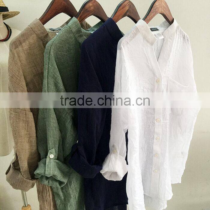 wholesale price summer sun protection Linen / cotton plain long shirts for women
