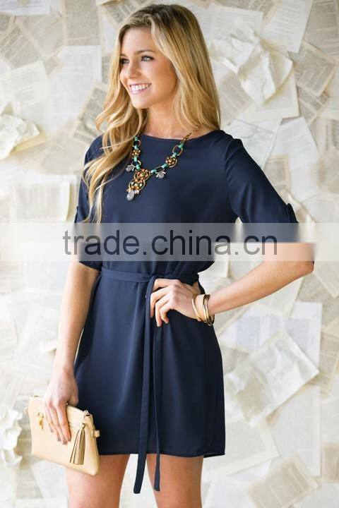 Women Clothes Fall Fashion 3/4 Sleeve Casual Party Clothes Slim Waist Ladies Dress For Wholesale 2017