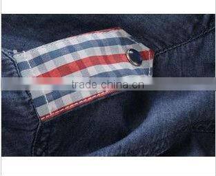 new men's long sleeve denim shirts with two pockets and scapular