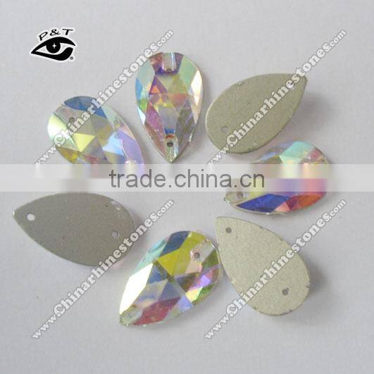 Flat Back Stone Crystal Sew on Crystal Tear Drop 17x28mm Crystal AB With Holes For Clothing Wedding Dresses
