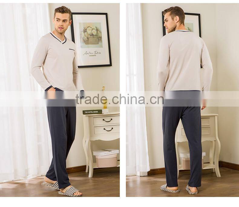 Wholesale Qianxiu Autumn Long Sleeves Cotton Comfort Knit Cotton 100 Mens Male Sleepwear