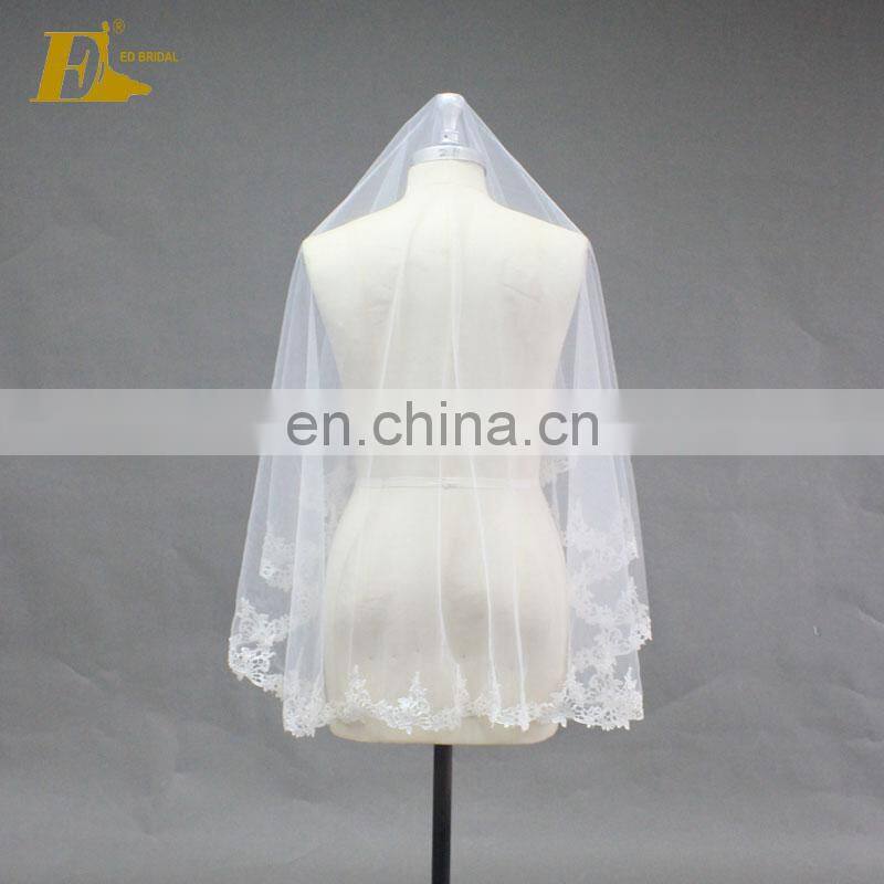 ED Bridal Wholesale Short 140cm Lace Trim White Ivory Bridal Veil For Wedding