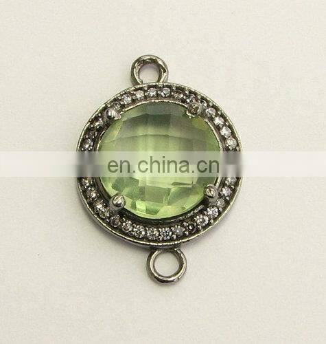 Green Onyx Pave Set in White Topaz, Gold Vermeil Over Sterling Silver, 34x21 mm,1 Piece