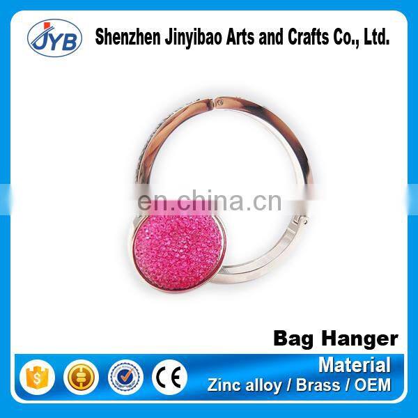 Promotional acrylic heart shape diamond metal bag hook/purse hanger
