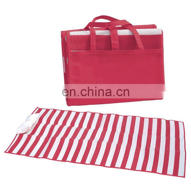 plastic (pp) foldable straw beach mat with inflatable pillow
