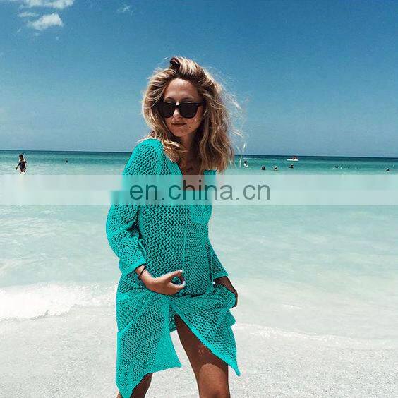 Beach Cover Up Mesh Swimwear Crochet Saida De Praia hollow Swimsuit Summer Dress Womens Lace Bathing Suit Cover-Ups pareo