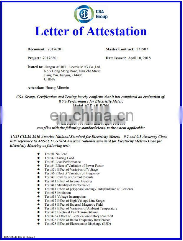Acrel 300286.SZ single phase 3 wire power energy meter for solar system off grid with ANSI UL approval