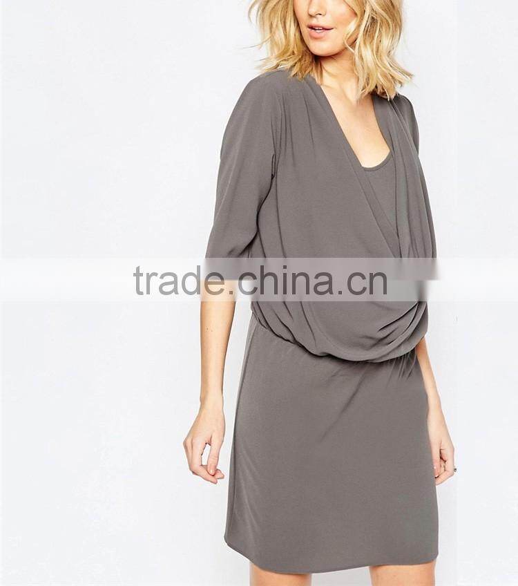 Office wear working breastfeeding nursing wrap front khaki short chiffon maternity dress clothing