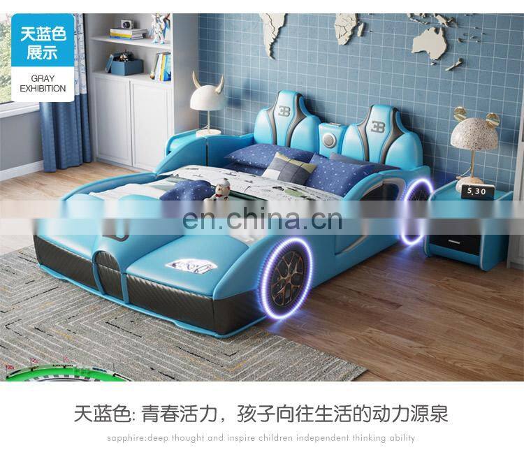 Children bed with guardrail solid wood multifunctional cartoon sports car bed