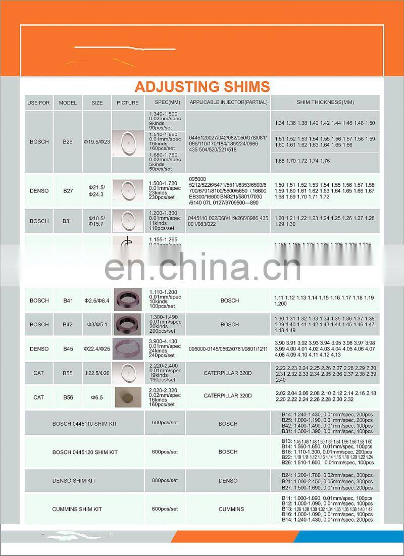 diesel injector adjusting shims B31 shims for 0445110002/068/119/266/083/022