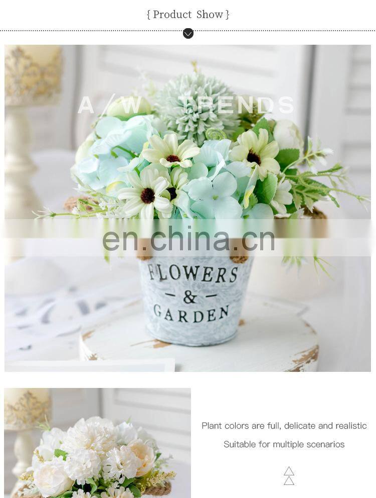 Wedding Decoration Faux Plant 1 Set Flower And Vase Artificial Flowers With Iron Bucket Farmhouse Style Table Accessories