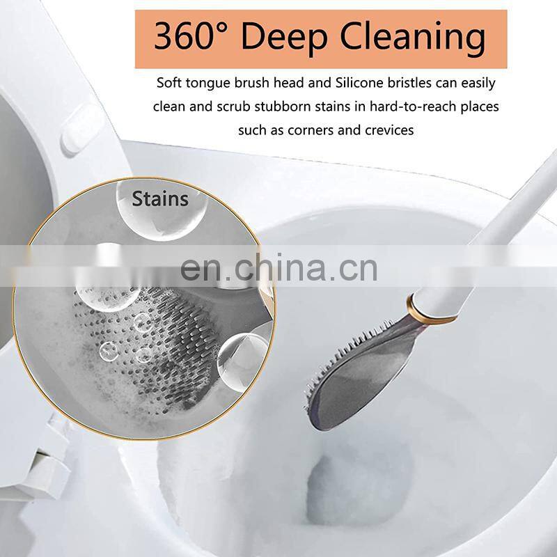 Silicone Toilet Brushes With Holder Set Wall-Mounted Long Handled Toilet Cleaning Brush Modern Hygienic Bathroom Accessories