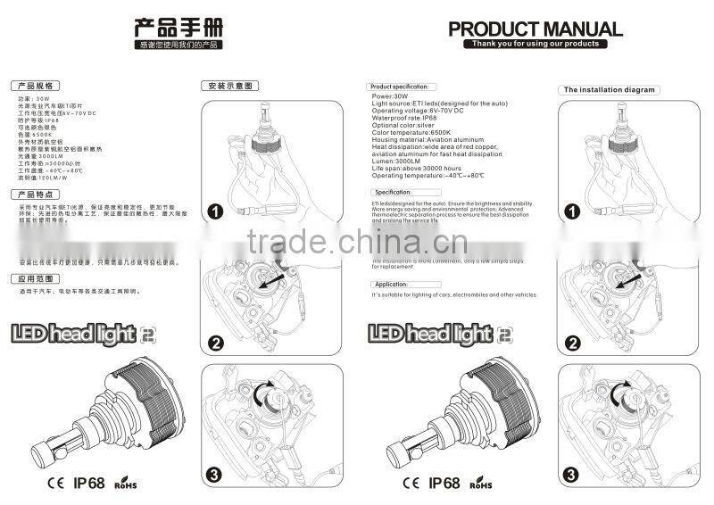 Canbus Easy Install AC/12V 30W led lamp LED Headlight Kit