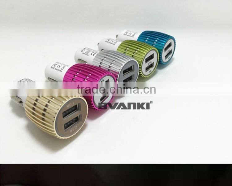 2016 Premium Aluminum Alloy 5V 2.4A Smart IQ Fast Charge USB Car Charger for android mobile phone by alibaba express free sample