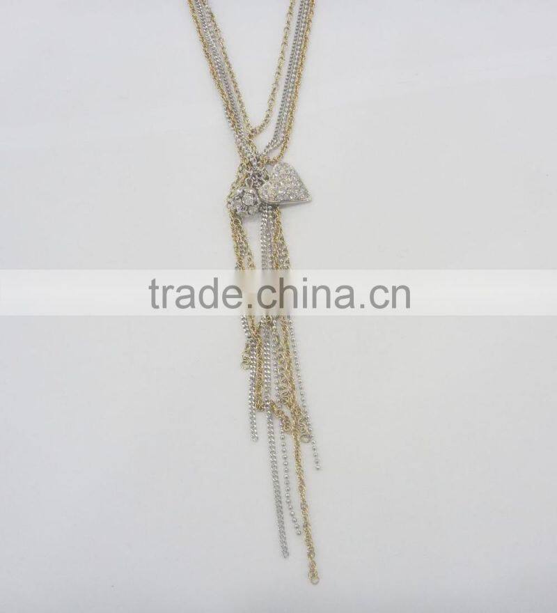 FASHION MULTI ROW HEART,FIREBALL LARIAT CHAIN NECKLACE