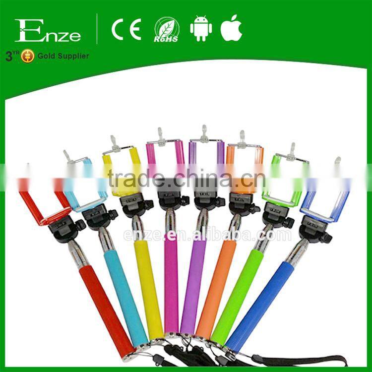 Colorful wireless self camera monopod selfie stick with custom logo for ios and android