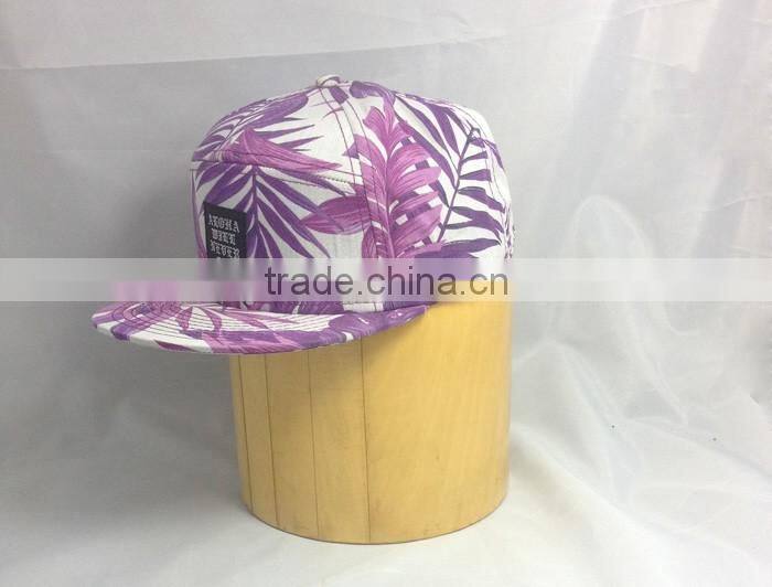 Custom flower disty floral printing 5 panel hat snapback caps and hats