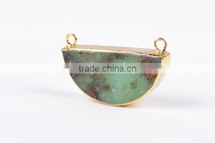 Half Moon Cresent Chrysoprase Pendant Necklace Jade Jewelry Jewels With Double Bails