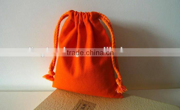 wholesale orange color canvas drawstring gift packing bag