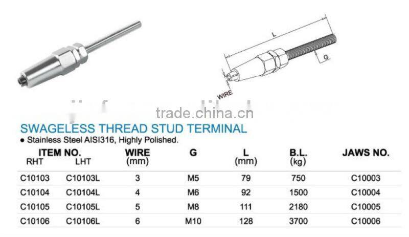 Swageless thread stud terminal