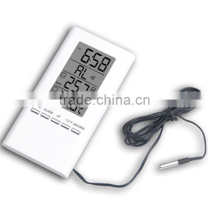 Digital Indoor Outdoor Temperature Thermometer Clock Alarm 1.4m Probe Weather Station