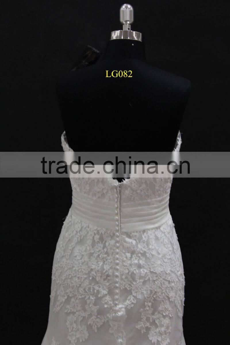 Real factory sample! organza drapping belt popular french lace applique wedding dress