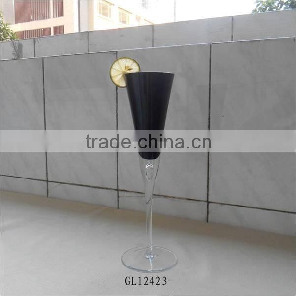 elegant black colored long stem glass champagne flute