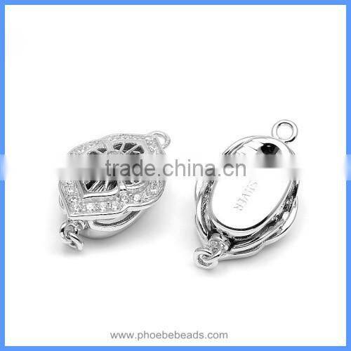 Fine Jewelry Accessories Zircon Pave Sterling Silver Box Clasps Hooks Connectors Findings For Pearl Jewellery SC-BC224