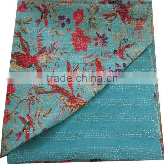 Kantha Bed Covers Online ,Queen Tropicana kantha Quilt In Turquoise Blue