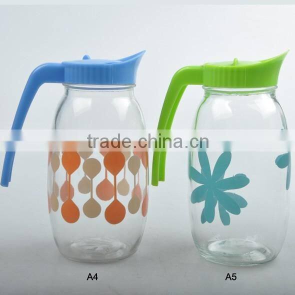 homeware glass juice jar with decorative decal