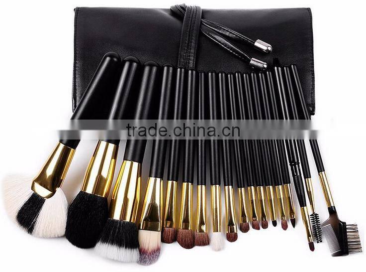professional 18 pcs black golden goat/pony hair brushes for makeup set