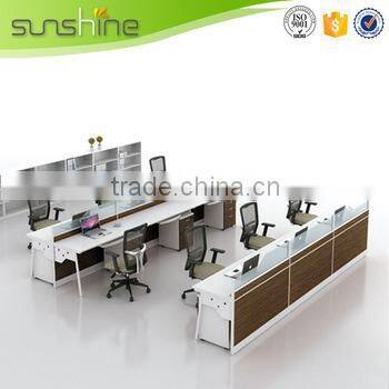 Hot selling call center furniture 6 person workstation glass partition and pedestal