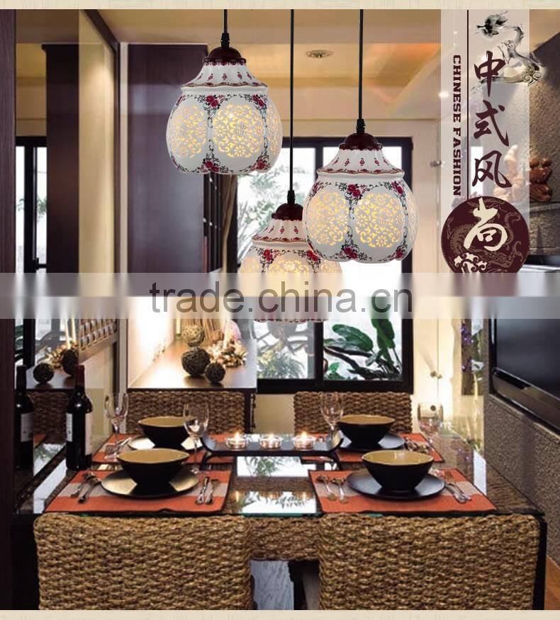 Asian E27 LED Vintage Pendant Light 3 Head Lamp Hanging Chinese Ceramic Loft Coffee Bar Restaurant Kitchen Lights